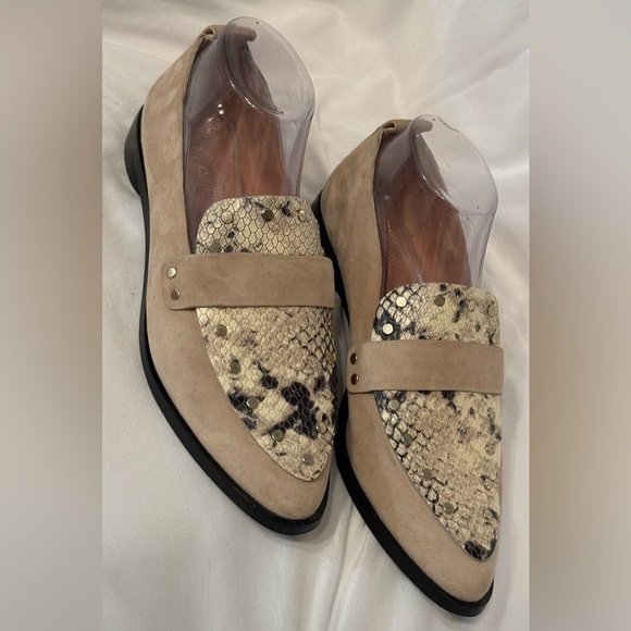 Joie Women’s Taron Tan Suede and Snake Print Combo Loafer Size 8.5 / 38.5 - Picture 1 of 14